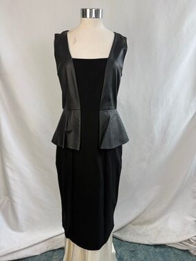 RAOUL NWT Black Leather Trim with Peplum Dress